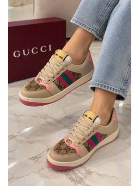 Кеди Gucci Screener GG Beige/Pink
