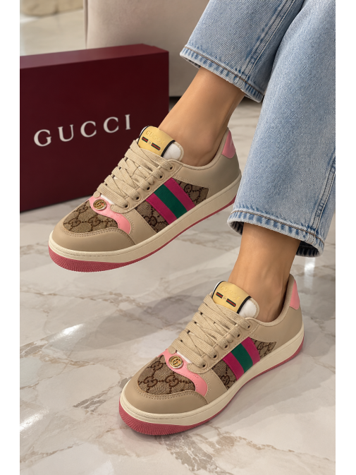 Кеди Gucci Screener GG Beige/Pink