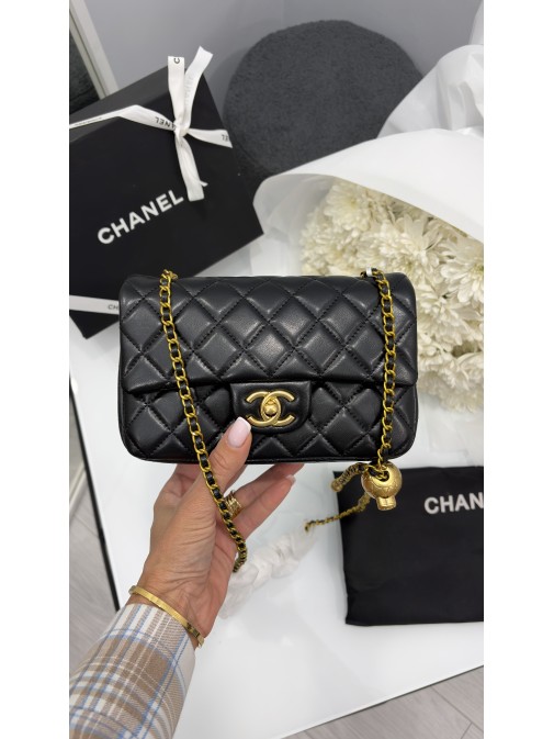 Chanel Mini Classic Rectangular Flap Bag Black Gold