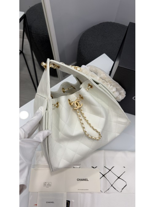 Chanel 25  Hobo Bag White  Gold