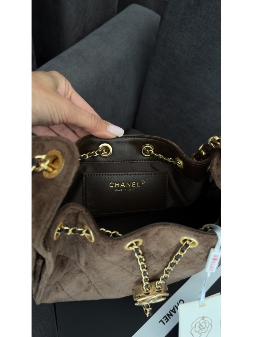 Chanel 23 Hobo Handbag Dark Brown Suede