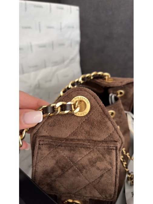 Chanel 23 Hobo Handbag Dark Brown Suede