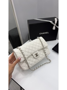 Chanel Classic Flap Bag White Silver Chanel Classic Flap Bag White Silver