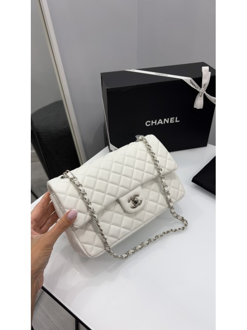 Chanel Classic Flap Bag White Silver
