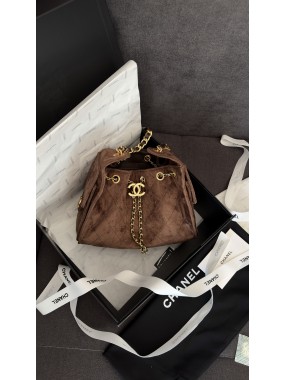 Chanel 23 Hobo Handbag Dark Brown Suede