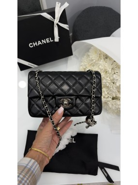 Chanel Mini Classic Rectangular Flap Bag Black Silver