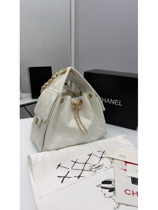 Chanel 25  Hobo Bag White  Gold
