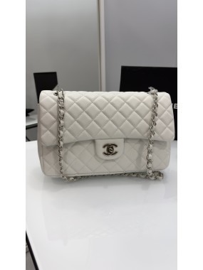 Chanel Classic Flap Bag White Silver