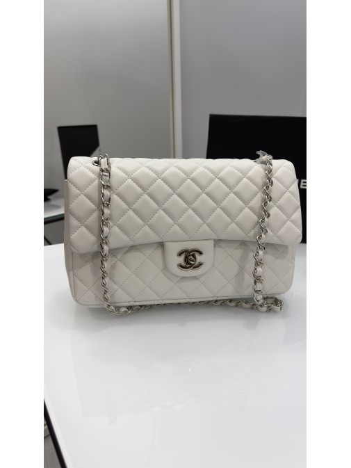 Chanel Classic Flap Bag White Silver